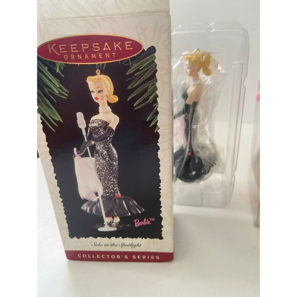 Hallmark Barbie ornament 1995/Barbie Mattell 1996 Pink Bow Fashion Set of 2 - Picture 1 of 10